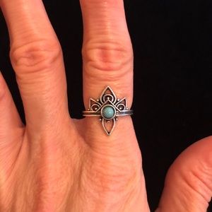 Silver Tone and Blue Faux Stone Ring